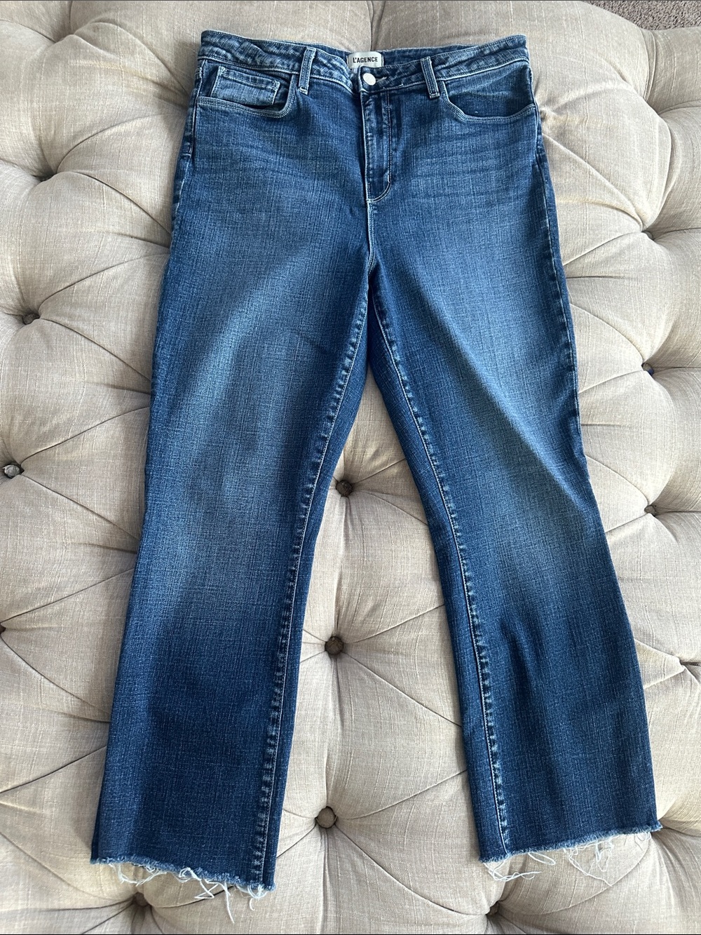 L'AGENCE Dark Blue Cropped Straight Jeans